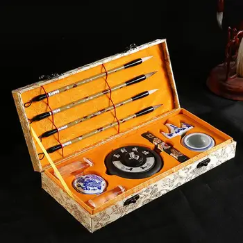 

Chinese Calligraphy Writing Brushes Ink Stick Stone Pad Stamp Holder Washer Set