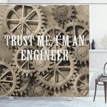 

Engineering Shower Curtain, Trust Me Im an Engineer Typography Funny Job Themed Saying on Wheels, Cloth Fabric Bathroom Decor
