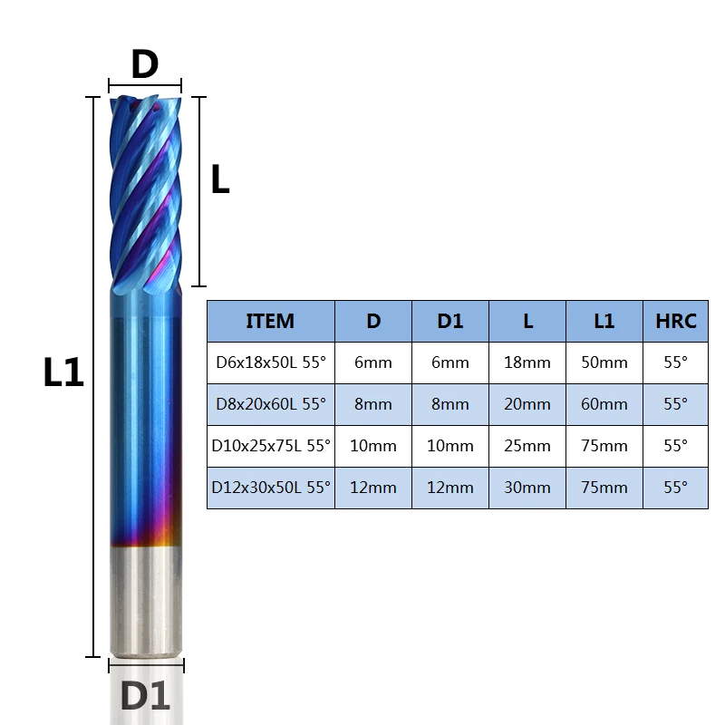 1 шт. Диаметр на возраст от 6 до 12 лет мм 6 Флейта Спираль Концевая супер Nano Blue покрытием фрезерный станок с ЧПУ Бит высокая отключающая способность 55 Вольфрам твердосплавные концевые фрезы