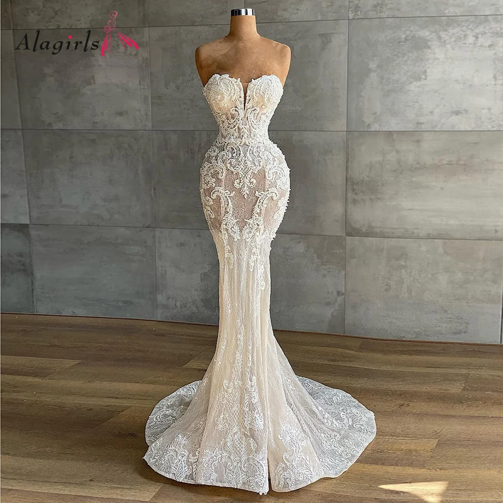 Mermaid Lace Ivory Wedding Gown 2022 Spaghetti Straps Simple Wedding Dress Sleeveless Wedding Dresses For Bride robe de mariée bridal dresses