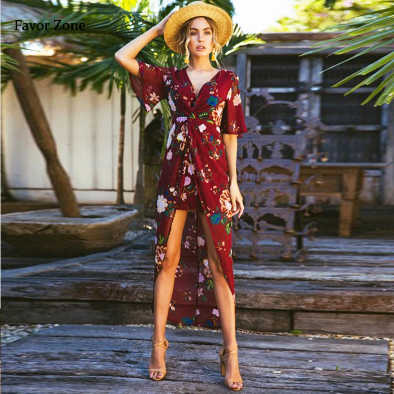 

Summer Dresses Chiffon Floral Print High Waist Dovetail Evening Party Women Dress V-neck Casual Beach Sexy Dress Black Sundress