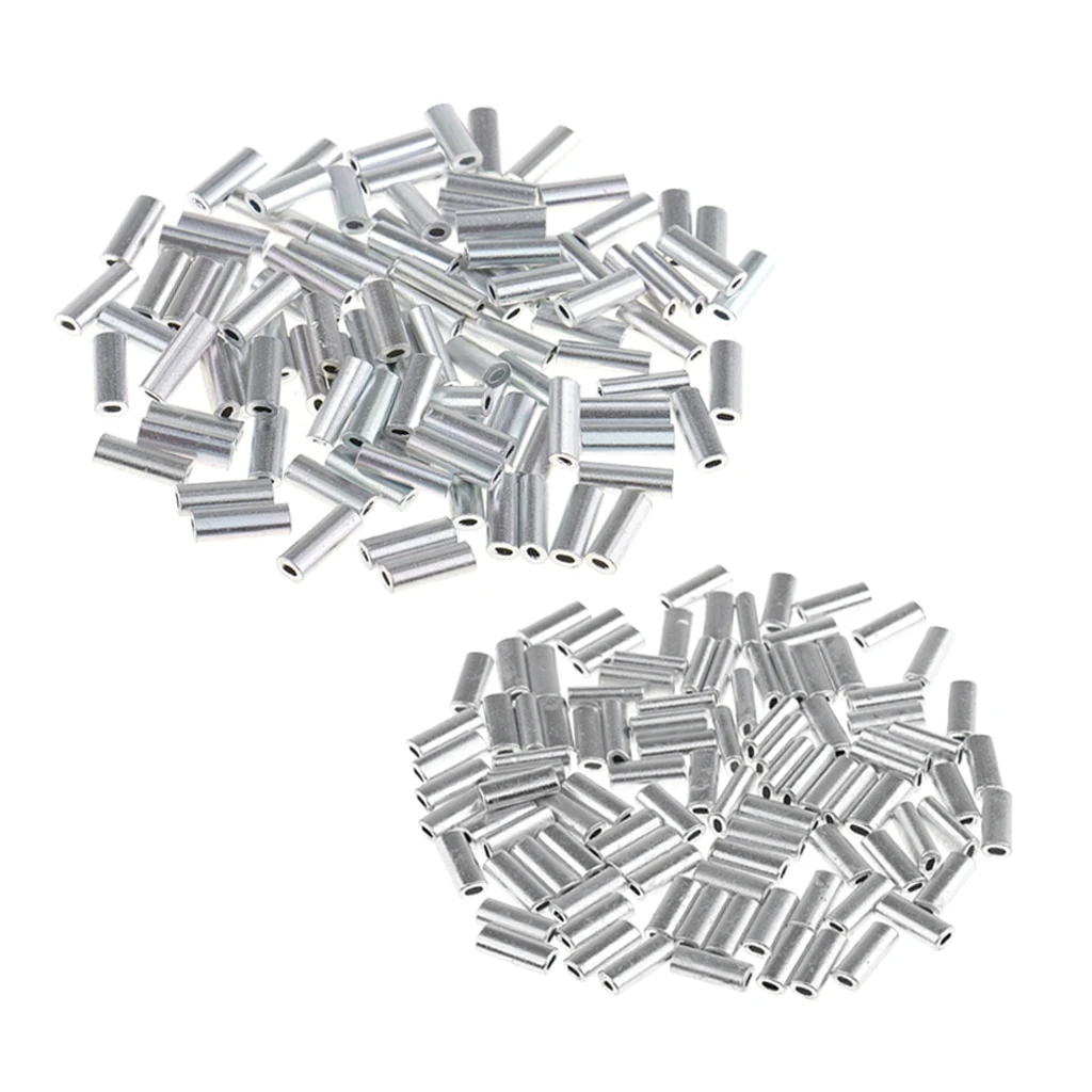 200 Pieces Mini Aluminum Oval Crimp Kit, 10mm Length Single Crimp Sleeve Set Aluminum Tube Fishing Connector, Sizes 1.2mm/1.5mm