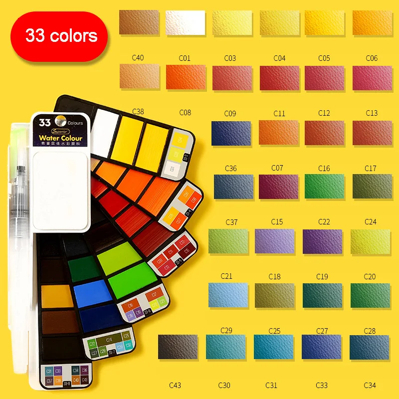 White (33 colors) 18/25/33/42 Цвета кисточек для рисования количество ручка твердотельный накопитель акварельные краски Рисование Живопись расходные материалы для художника для взрослых Студент Художественный набор - Цвет: White (33 colors)