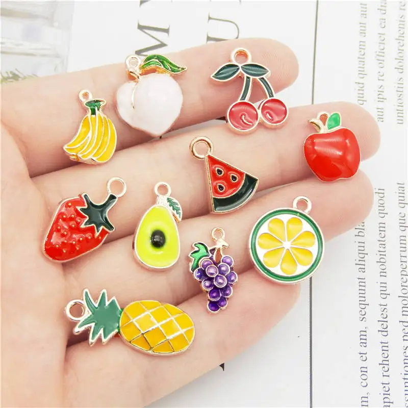 Julie Wang 10PCS Enamel Fruit Charms Mixed Orange Banana Apple Peach Cherry  Avocado Strawberry Alloy Jewelry