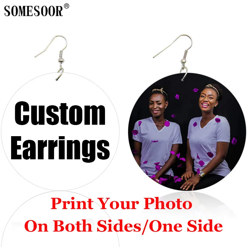 

SOMESOOR Custom Vintage African Wood Drop Earrings Jewelry Personalized Photos Print On One Both Sides No MOQ For Women Gifts