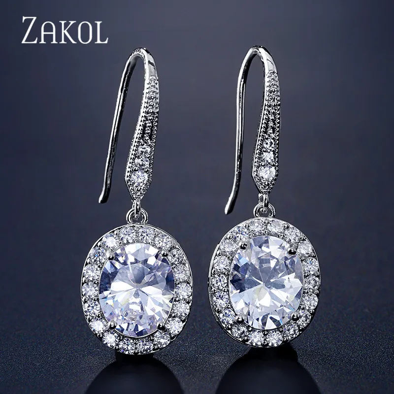 

ZAKOL New Classic Cubic Zirconia Circle Shiny Simple Hook Earrings for Bridal Jewelry Bridesmaid Women Birthday Gift FSEP2323