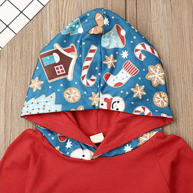 0-3Y Топы с капюшоном и длинными рукавами для новорожденных мальчиков и девочек, длинные штаны с принтом снеговика, комплекты из 2 предметов Рождественский комплект одежды