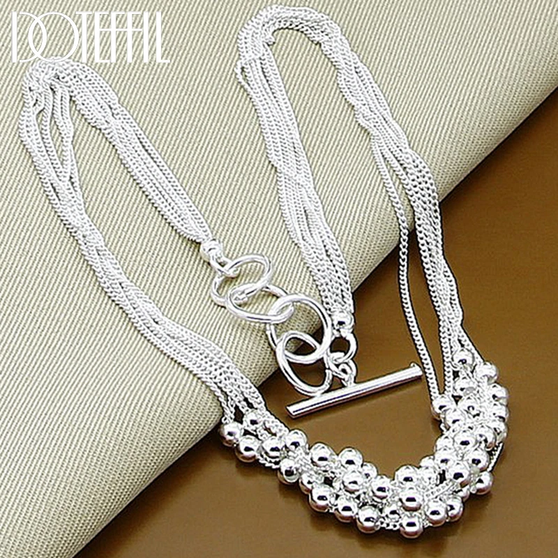 925 Sterling Silver Small Smooth Bead Ball Grapes Necklace 18 Inches Chain Woman Wedding Engagement Fashion Jewelry for women necklace