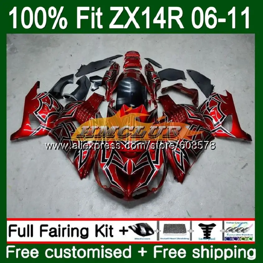 No. 1 Инъекции для KAWASAKI ZZR1400 ZX14R 06 07 08 09 10 11 113CL. 19 красного и серебристого цвета ZX 14R ZX-14R 2006 2007 2008 2009 2010 2011 обтекатель - Цвет: No. 1