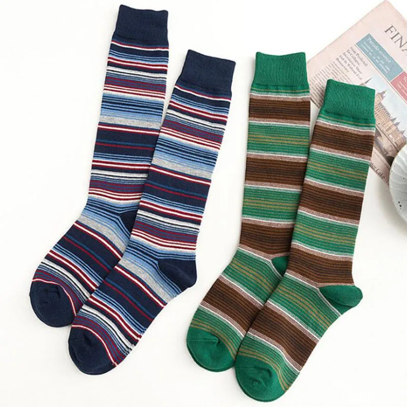 Модные Полосатые гольфы женские гольфы Femme школьные корейские длинные хлопчатобумажные забавные носки уличная одежда calcetines