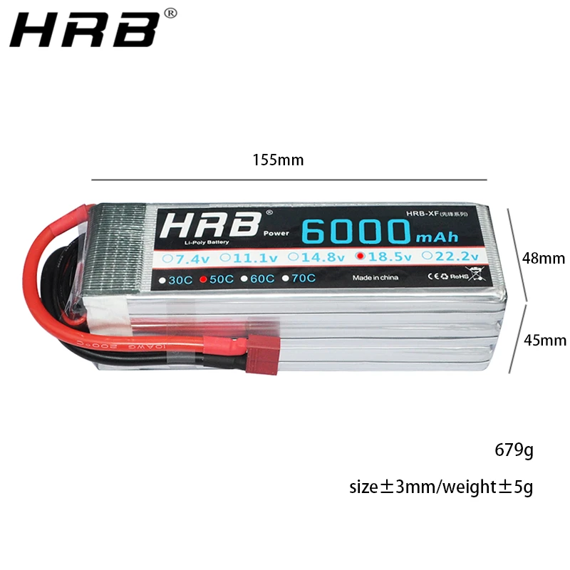 HRB Lipo 5S батарея 18 5 V 6000mah 50C XT60 Deans T XT90 EC5 S AS150 RC вертолеты автомобиль литий