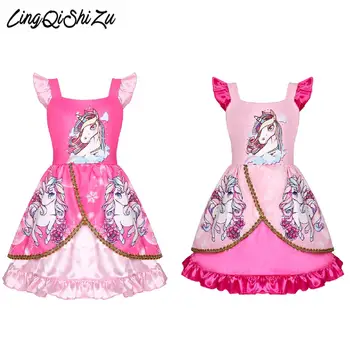 

Kids Girl Clothes Princess Unicorn Dresses Fly Sleeve Birthday Party Vestidos Pony Dress For Girls