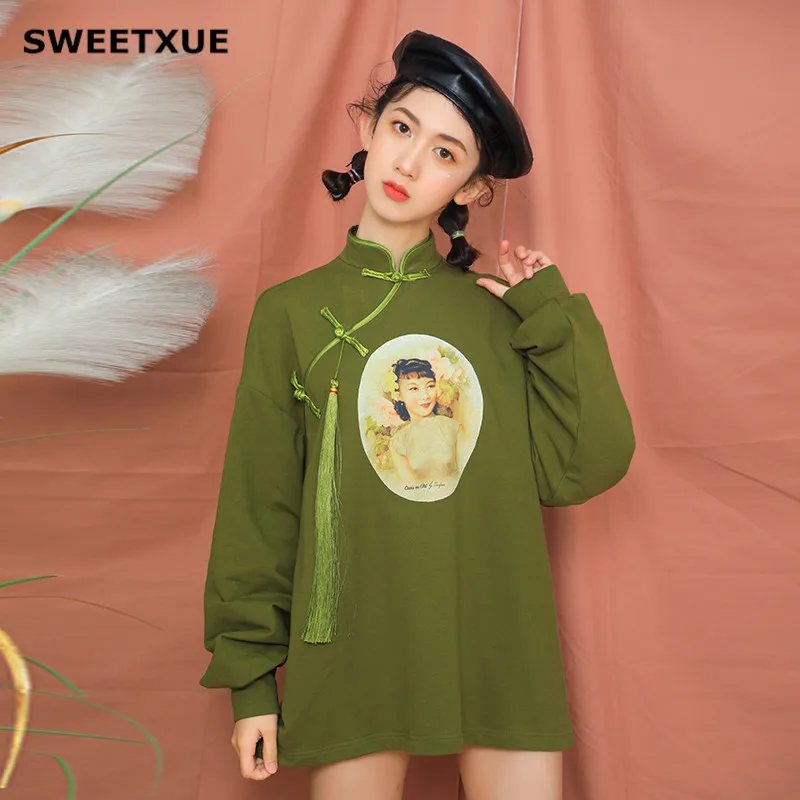 SWEETXUE Женская Коллекция осень-зима, модная Повседневная Толстовка с длинным рукавом и кисточками, винтажная Толстовка с принтом Kawaii, Sudadera Mujer