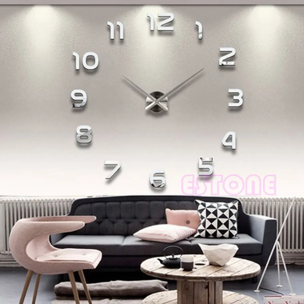 

New Fashion Modern Large Number Wall Clock Diy 3D Mirror Sticker Home Decor Art for Home decoration