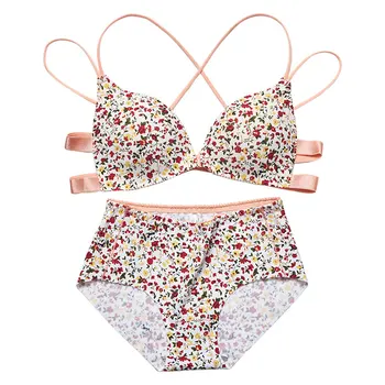 

Women Fashion Sexy Bras Set With Front Buckle And Cross Back Beautiful Gathered Adjustable Bra&Panties Hot