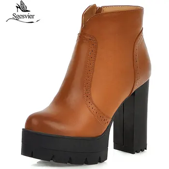 

Sgesvier Autumn Ankle Boots Women Platform Boots Rubber Women's Boots Brown Black Leather PU Punk High Heels Shoes Woman G814