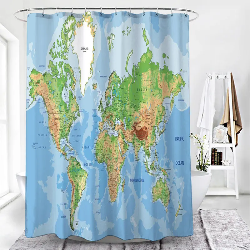 Rideau de douche carte du monde plastique vert/blanc x