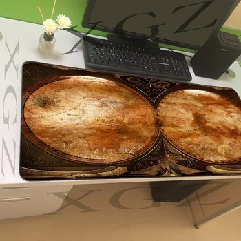 

XGZ Vintage round brown map Printing Custom Large Mouse Pad Black Lock-edge Computer Keyboard Desk Rubber Non-slip Coaster Xxl