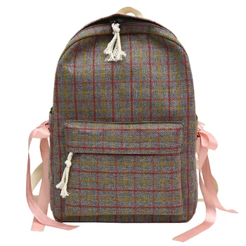 

Big Capacity Stylish Women Sen Literary Retro Plaid Bag Female Small Fresh Plaid Bow Student Backpack Mochila Bolsa Feminina#35