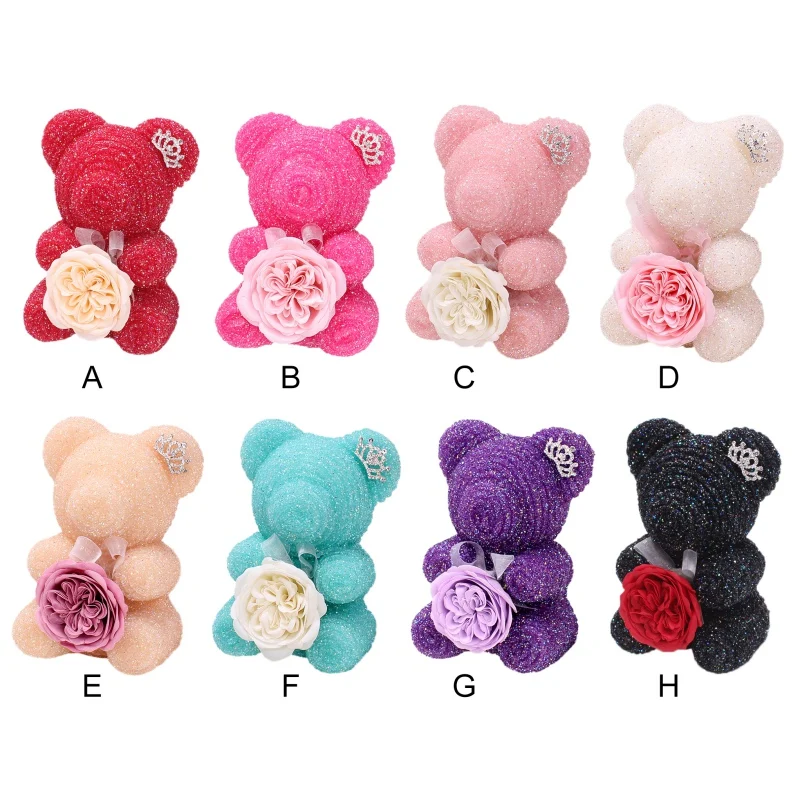 Crystal Diamond Rose Bear Emulated Flower Immortal Flower Cartoon Bear Rose Bear Birthday Wedding Party Gift Rose Bear