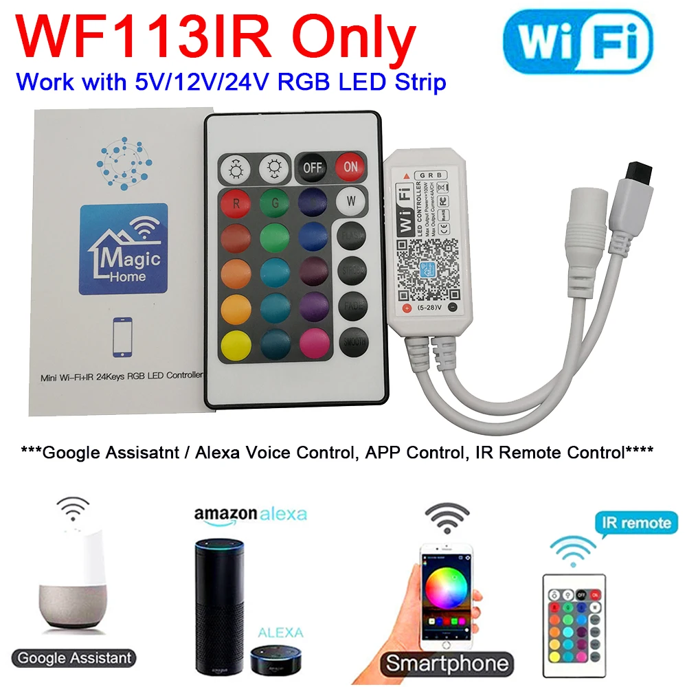 WF113IR 24Key RGB Magic Home Bluetooth Wifi RGB RGBW RGBWC Светодиодная лента для управления смартфоном приложение для управления РЧ/ИК-пультом Alexa Google Голосовое управление - Цвет: WF113IR 24Key RGB