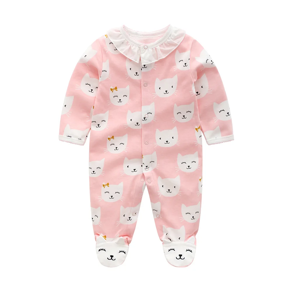 Детский хлопковый комбинезон; весенняя одежда для новорожденных; Комбинезон для маленьких мальчиков; bebe; пижамы; Одежда для мальчиков младенцев; Одежда для новорожденных девочек - Цвет: Pink cat