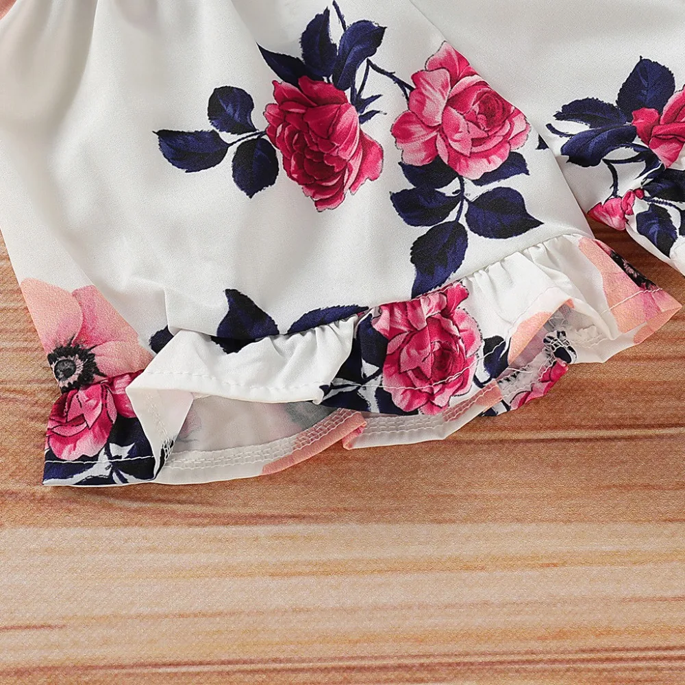 Children's sleeveless flower sling pleated top shorts suit  baby Kid girl sleeveless floral ruffle Vest tops+shorts outfits 40A1 (12)