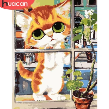 

HUACAN DIY Pictures By Number Cat Kits Drawing On Canvas Painting By Numbers Animal Hand Painted Paintings Art Gift Home Decor