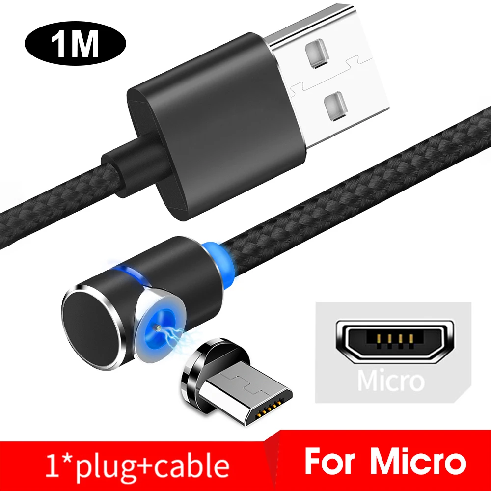 1 м Магнитный USB C Micro телефонный кабель usb type C кабель для быстрой зарядки Магнитный зарядный кабель для передачи данных Micro мобильный телефон кабель USB шнур - Цвет: For Micro USB Black