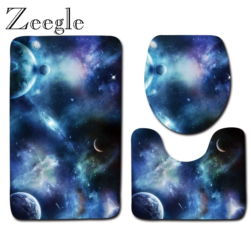 Zeegle Bath Mat Set Absorbent Toilet Pedestal Rug Foot Mat Anti Slip Bathroom Doormat Flannel Toilet Seat Cover 3pcs Toilet Set
