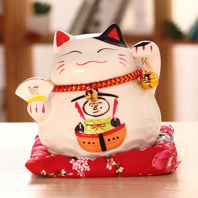 4,5 дюймов Керамический счастливый кот домашний декор Maneki Neko фарфор декоративные украшения бизнес-подарки удача кошка копилка фэншуй ремесло - Цвет: H