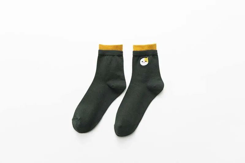 [Cospacool] вышивка животных хлопок Смешные носки Харадзюку креативные милые носки для женщин в студенческом стиле Divertidos Sokken Mujer - Цвет: Green Socks
