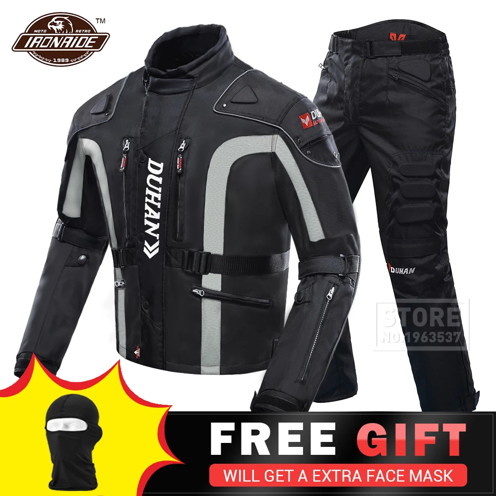 DUHAN Motorcycle Jacket Kits Windproof Protective Gear Jacket + Pants Set Hip Protector Riding Suit Motorcycle Pants Moto