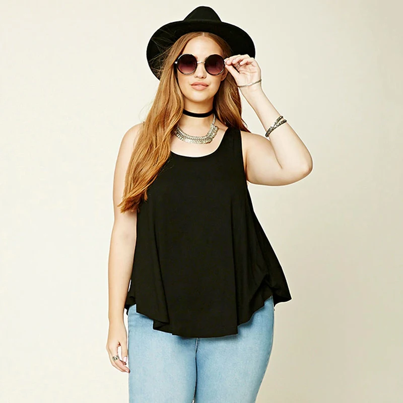 

Kissmilk New Arrival Simple And Stylish Comfortable Collar Sexy Wild Open Back Cross Sleeveless Large Size Solid Color T-shirt