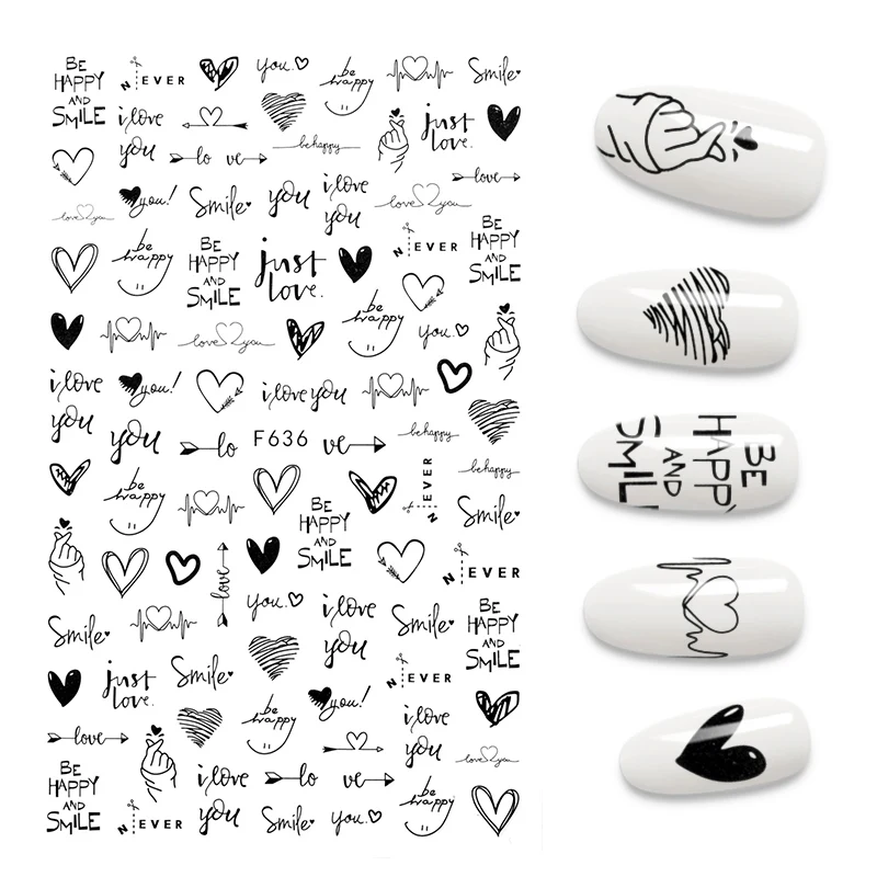 The New 3D Nail Sticker Cool English Letter stickers for nail Foil Love Heart Design Fashion Manicure Stickers
