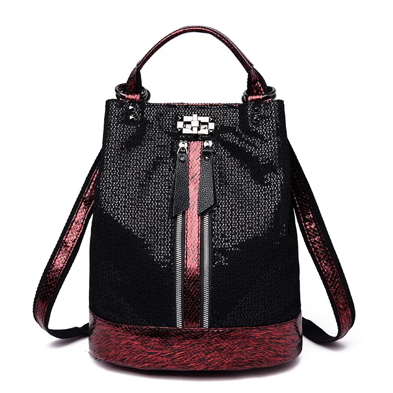 Модный женский рюкзак высокого качества из искусственной кожи, школьные рюкзаки для девочек-подростков, женский рюкзак, винтажная сумка для книг, Mochila Mujer - Цвет: Red and Black