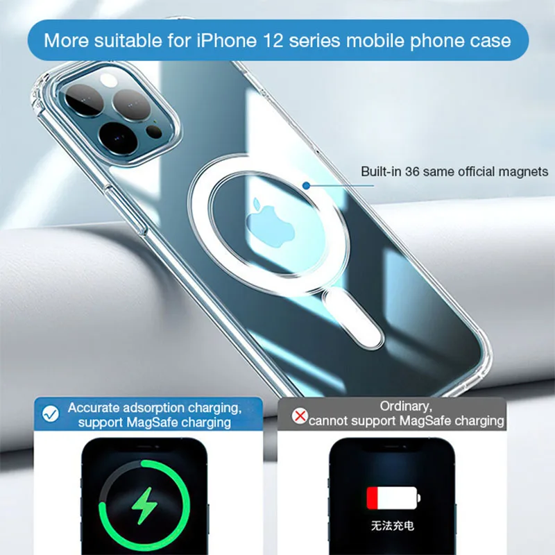 Coque Magnétique Transparente pour iPhone 12 Pro Max Charge Magsafe, Étui  Bumper TPU en Silicone Souple à Dos Rigide Slim Fit Housse