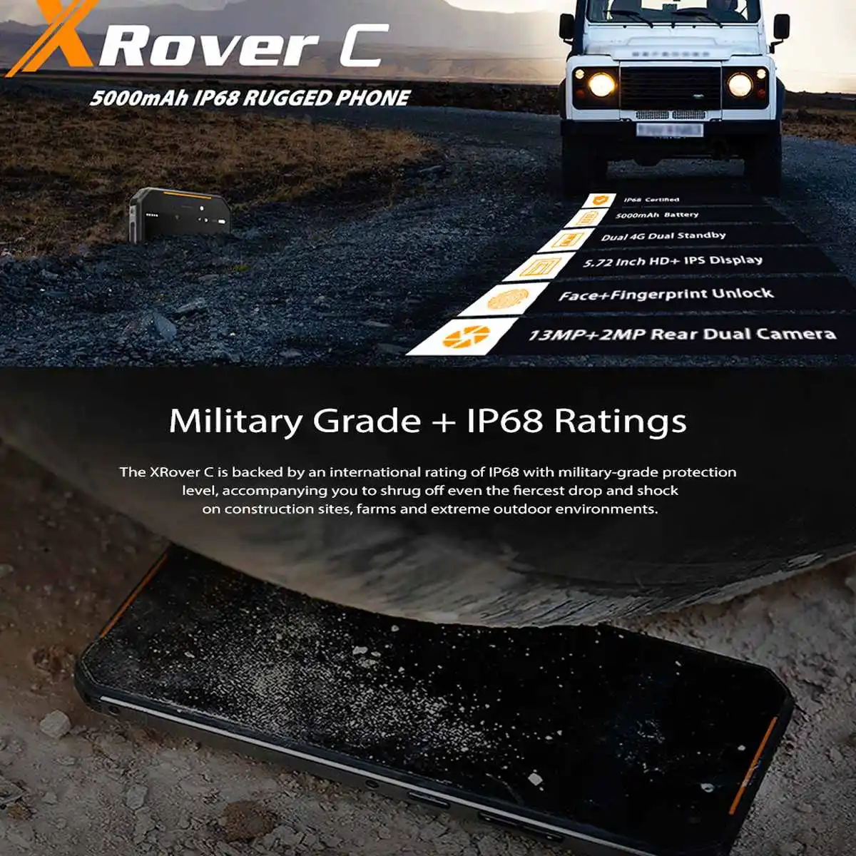 Смартфон LEAGOO XRover C IP68 4G, 16 Гб ПЗУ, 2 Гб, водонепроницаемый, отпечаток пальца, 5,72 дюйма, ips, 5000 мАч, 13 МП, две камеры заднего вида, мобильный телефон