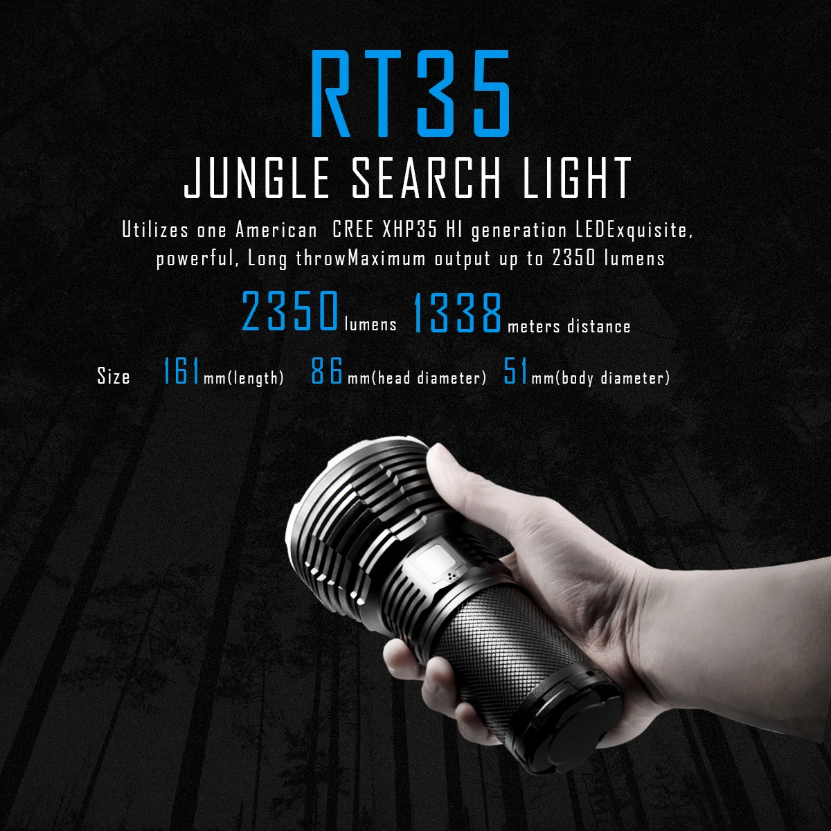 Большая емкость 4 секции 18650 батарея IMALENT RT35 CREE XHP35 HI светодиодный ручной компьютер Перезаряжаемый USB фонарик патруль