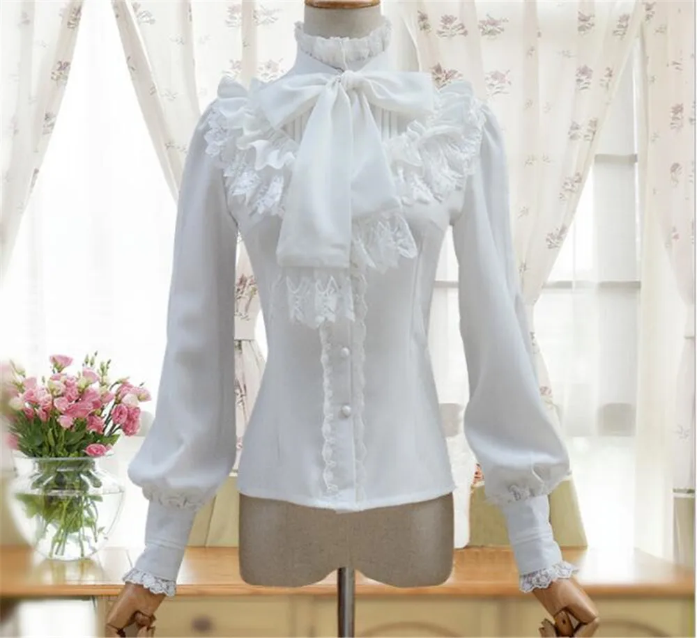 Lady Lolita Shirt Chiffon Lace Ruffle Frill Puff Sleeve Blouse Gothic Kawaii Top 