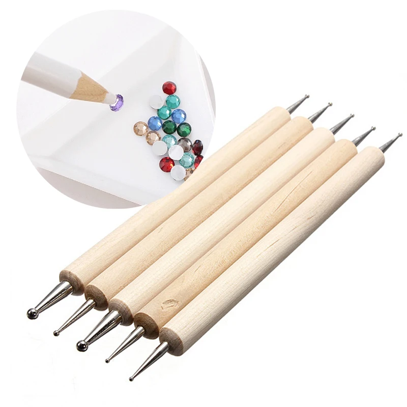 Professional Nail Art Tool 2 Ways Wooden Steel Dotting Pen Tools Nail Art Rhinestones Gems Picking Crystal Dotting Tool Manicure
