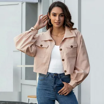 

Woman Jacket Coat женская куртка New Fashion джинсовая куртка Autumn Loose Casual Button Cardigan Lantern Sleeve Short Board