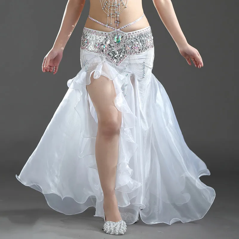 White Живота Танцы Костюм Леди Bellydancing юбка 2-х слойный Юбка из сетчатой ткани живота Танцы Обёрточная бумага Для женщин юбка производительность Танцы одежда - Цвет: White