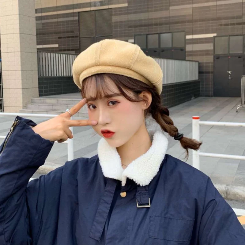 Ladies Stylish Beret for Winter Female Vintage Cotton Plaid Hats Fashion Octagonal Beret Cap Autumn New Brand Women's