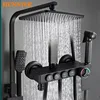 Thermostatic Shower Set Black Bronze Rainfall Bathroom Shower Mixer Set Copper Bathroom Fixture Faucet Black Bath Shower System 1