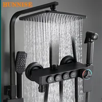 Thermostatic Shower Set Black Bronze Rainfall Bathroom Shower Mixer Set Copper Bathroom Fixture Faucet Black Bath Shower System 1
