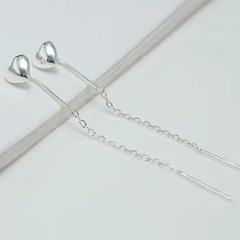 

Ice River Genuine 925 Sterling Silver Thread Earring Women Elegant Heart Dangle Long Chain Earrings Girls Fine Jewelry 1 Pair