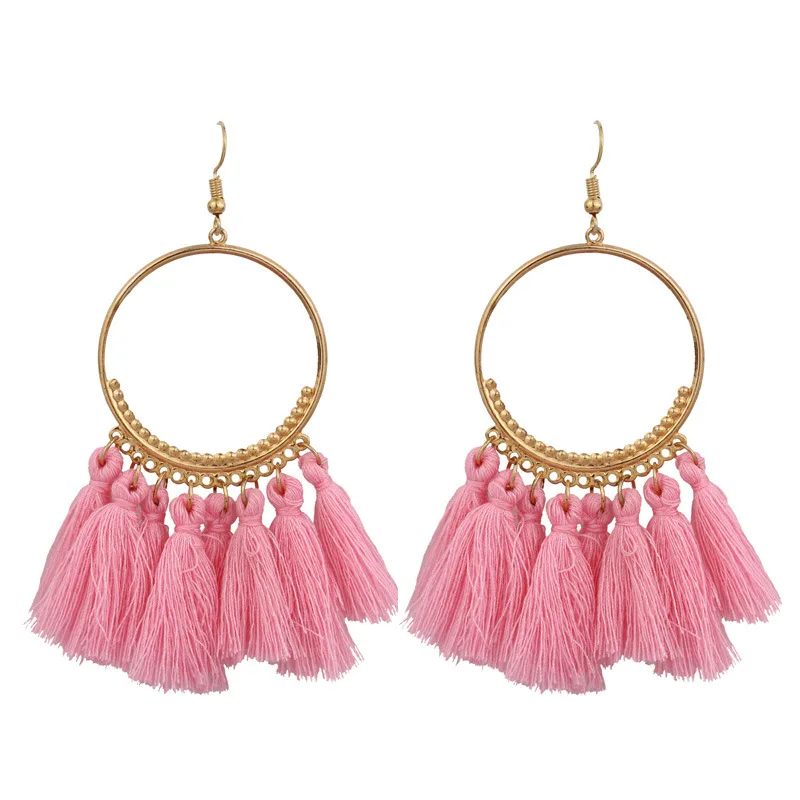 

New Fashion Big StatementEarring Jewelry Cotton Tassel Earrings Dangle Vintage Bohemia Handmade Drop Earring For Women On Sale
