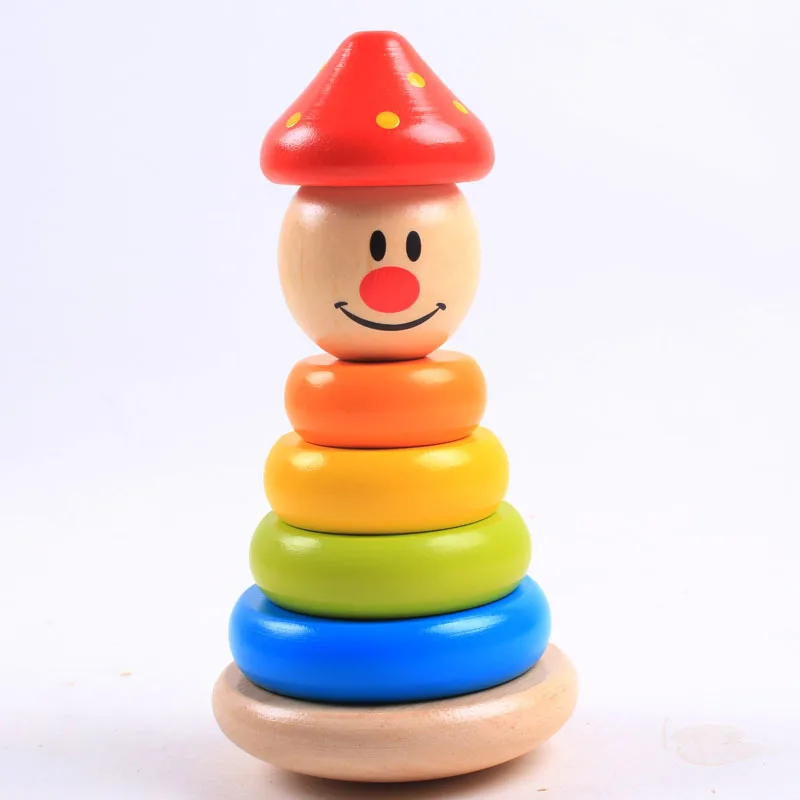 

Manufacturers Direct Selling Hot Selling Mushroom Rainbow Toys Towel Stack-up Bricks Pro Building Blocks Rubber Wood Clown Toys