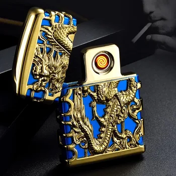 

Hollow Dragon Shake Ignition Rechargeable Turbo Lighter Windproof Electric Plasma Cigarette Encendedores Flameless For Smoking